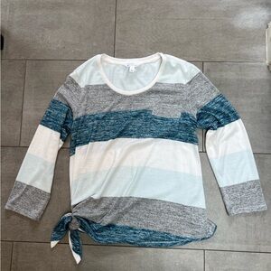 Like new! Striped Long Sleeve Tie Hem Top in soft fabric & flattering fit too!